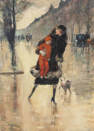 Mother with Child at a Street Crossing by Lesser Ury